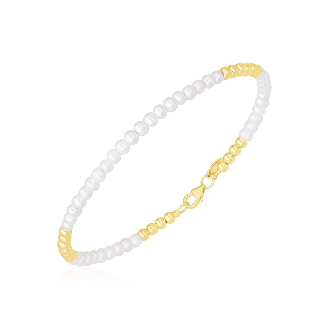 14k Yellow Gold High Polish Freshwater Pearl Pallina Bead Bracelet (2.00 mm) - Coolpeacock