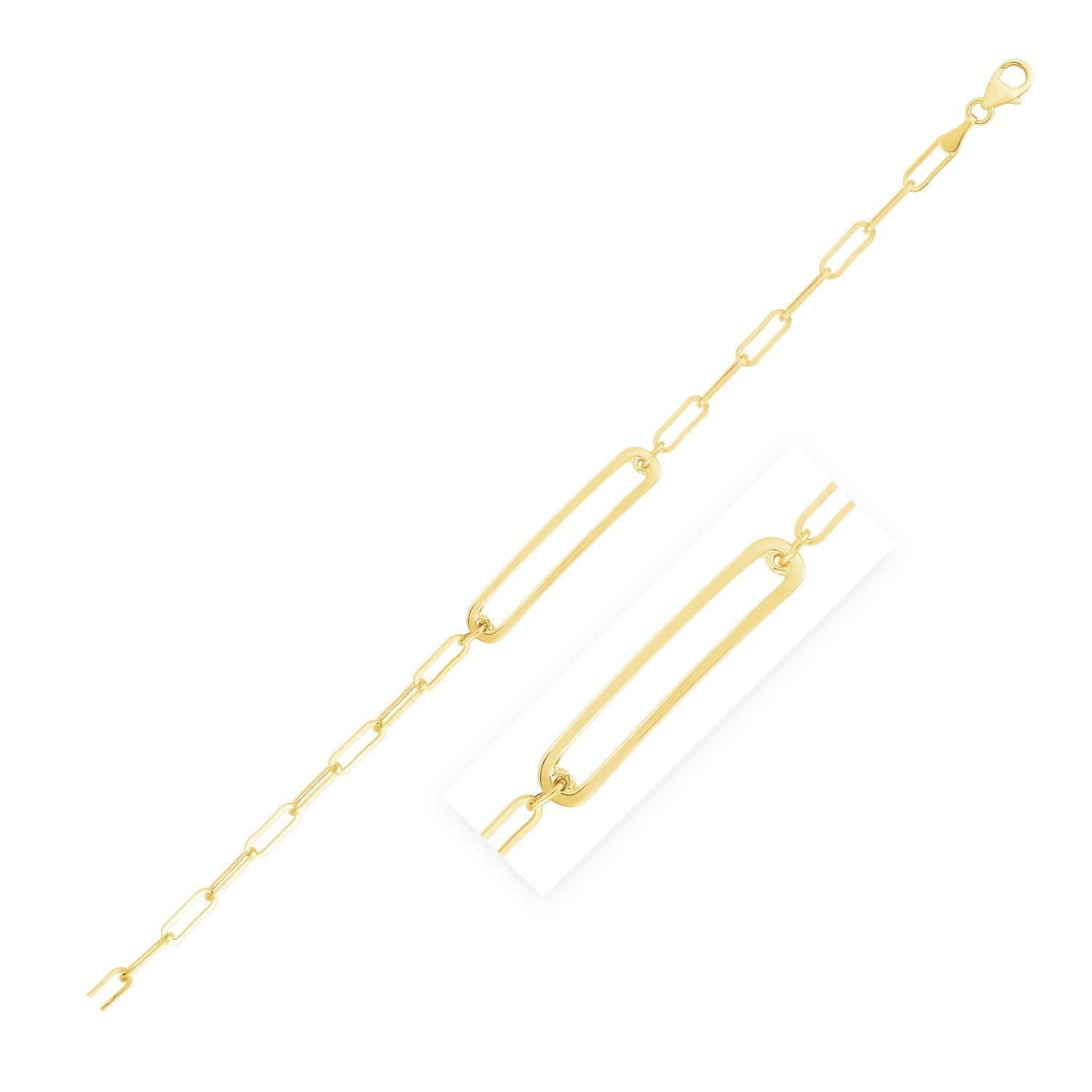 14k Yellow Gold High Polish Open Curved Paperclip Bracelet (3.30 mm) - Coolpeacock