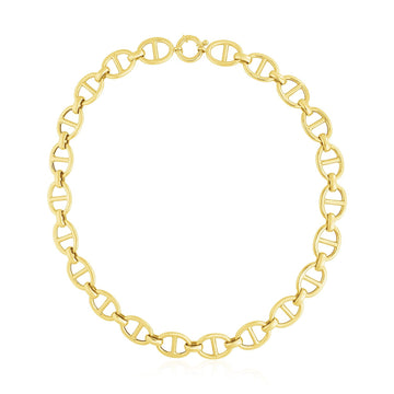 14k Yellow Gold High Polish Oval Mariner Link Necklace (13.8mm) - Coolpeacock