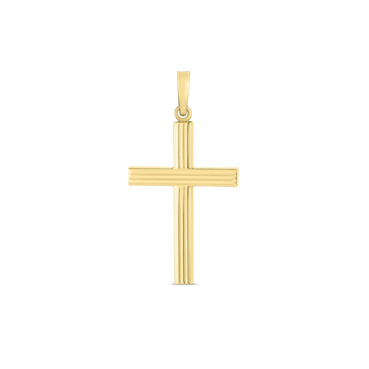 14k Yellow Gold High Polish Ribber Cross Pendant - Coolpeacock