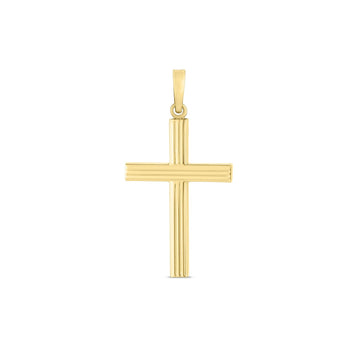 14k Yellow Gold High Polish Ribber Cross Pendant - Coolpeacock