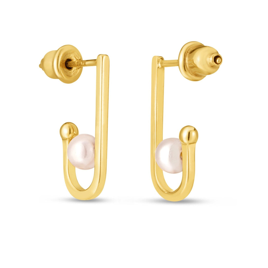 14k Yellow Gold J Hoop Pearl Earrings - Coolpeacock