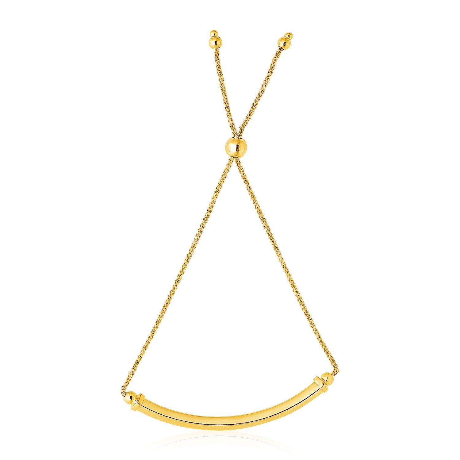 14k Yellow Gold Lariat Bracelet with Polished Curved Bar - Coolpeacock