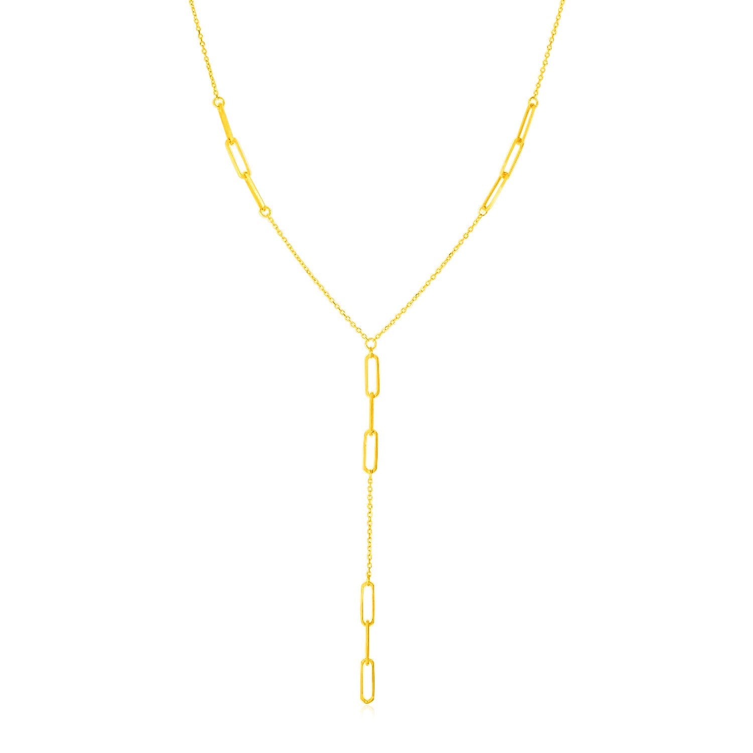 14K Yellow Gold Lariat Necklace with Paperclip Chain Stations - Coolpeacock
