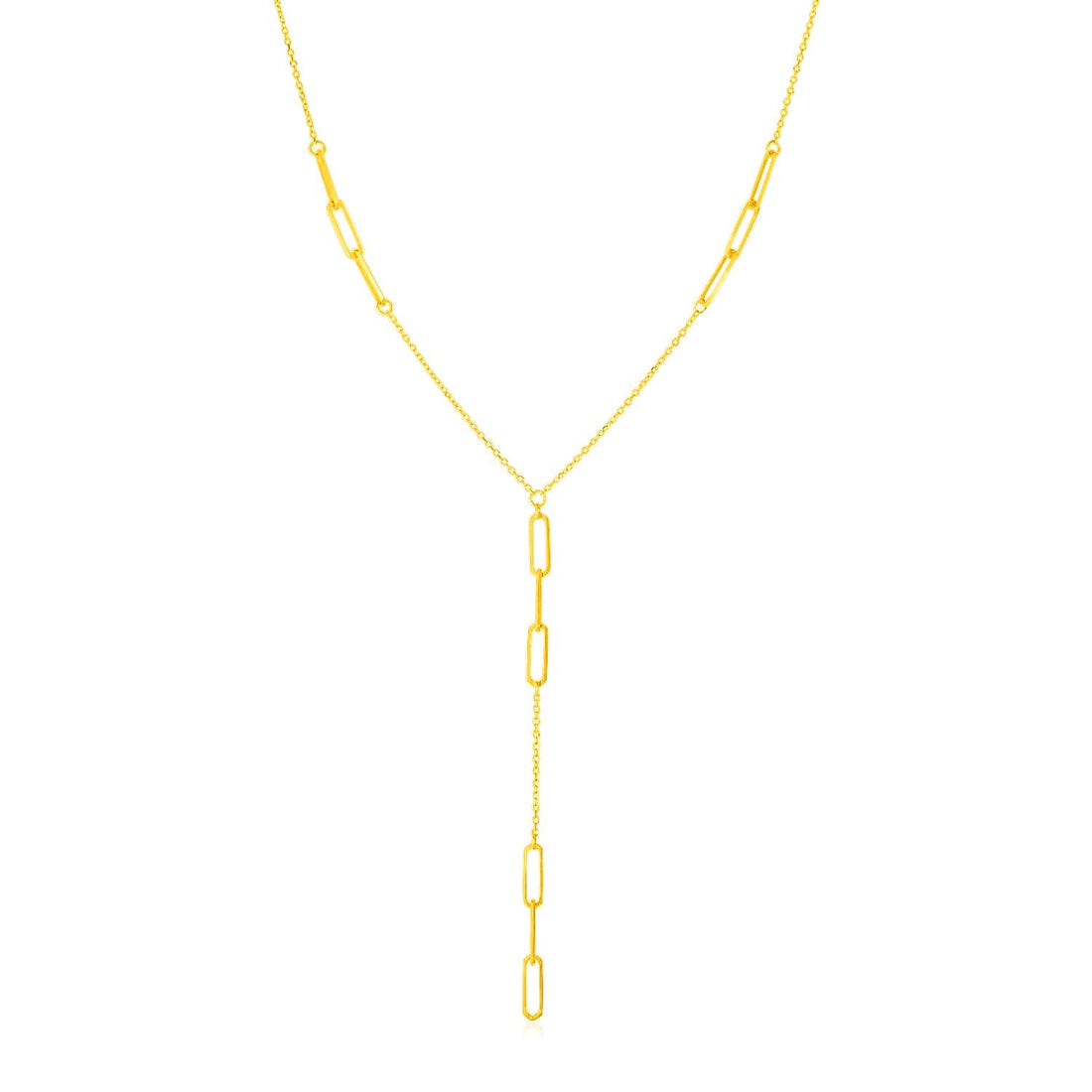 14K Yellow Gold Lariat Necklace with Paperclip Chain Stations - Coolpeacock