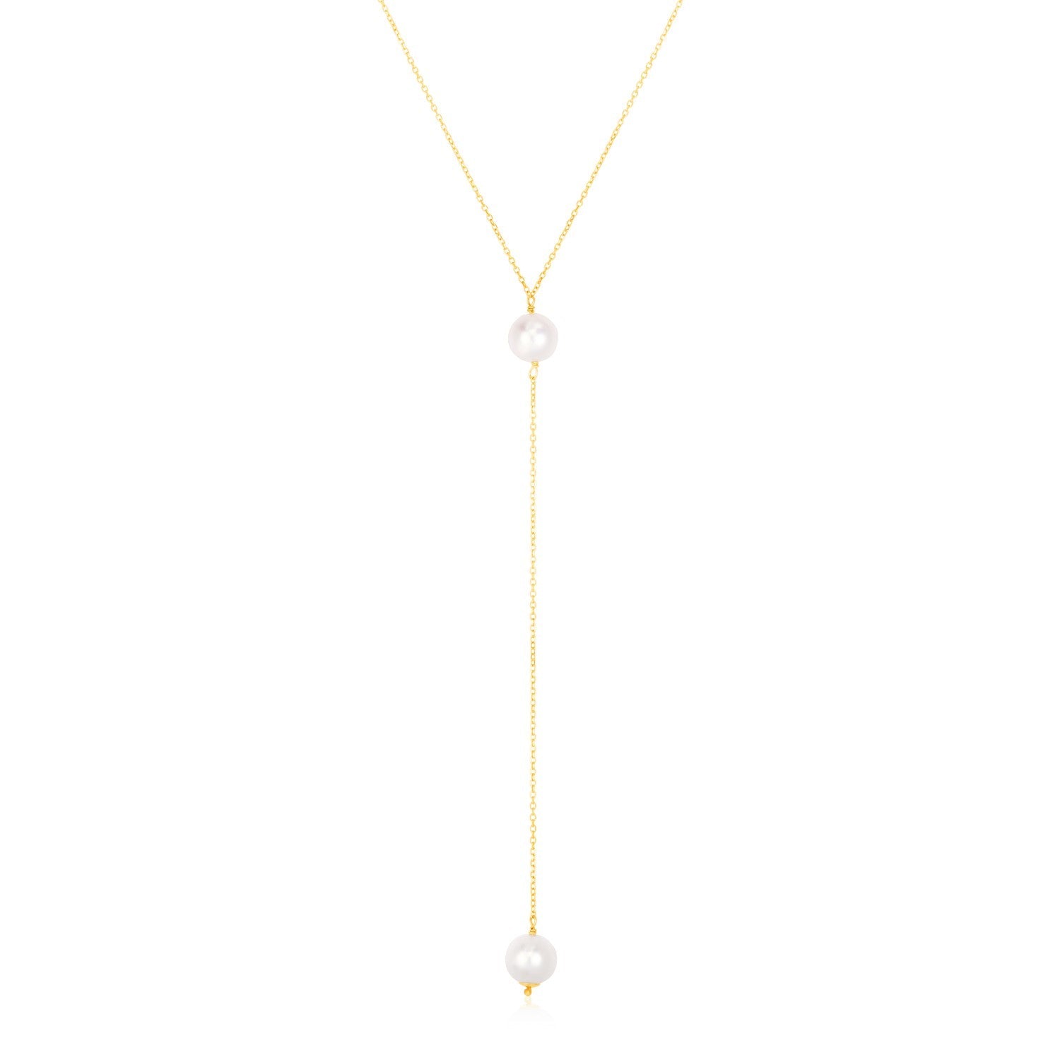 14k Yellow Gold Lariat Necklace with Pearls - Coolpeacock