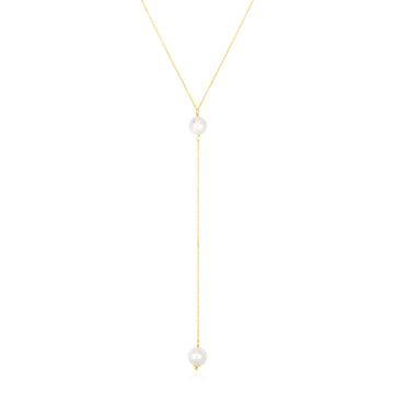 14k Yellow Gold Lariat Necklace with Pearls - Coolpeacock