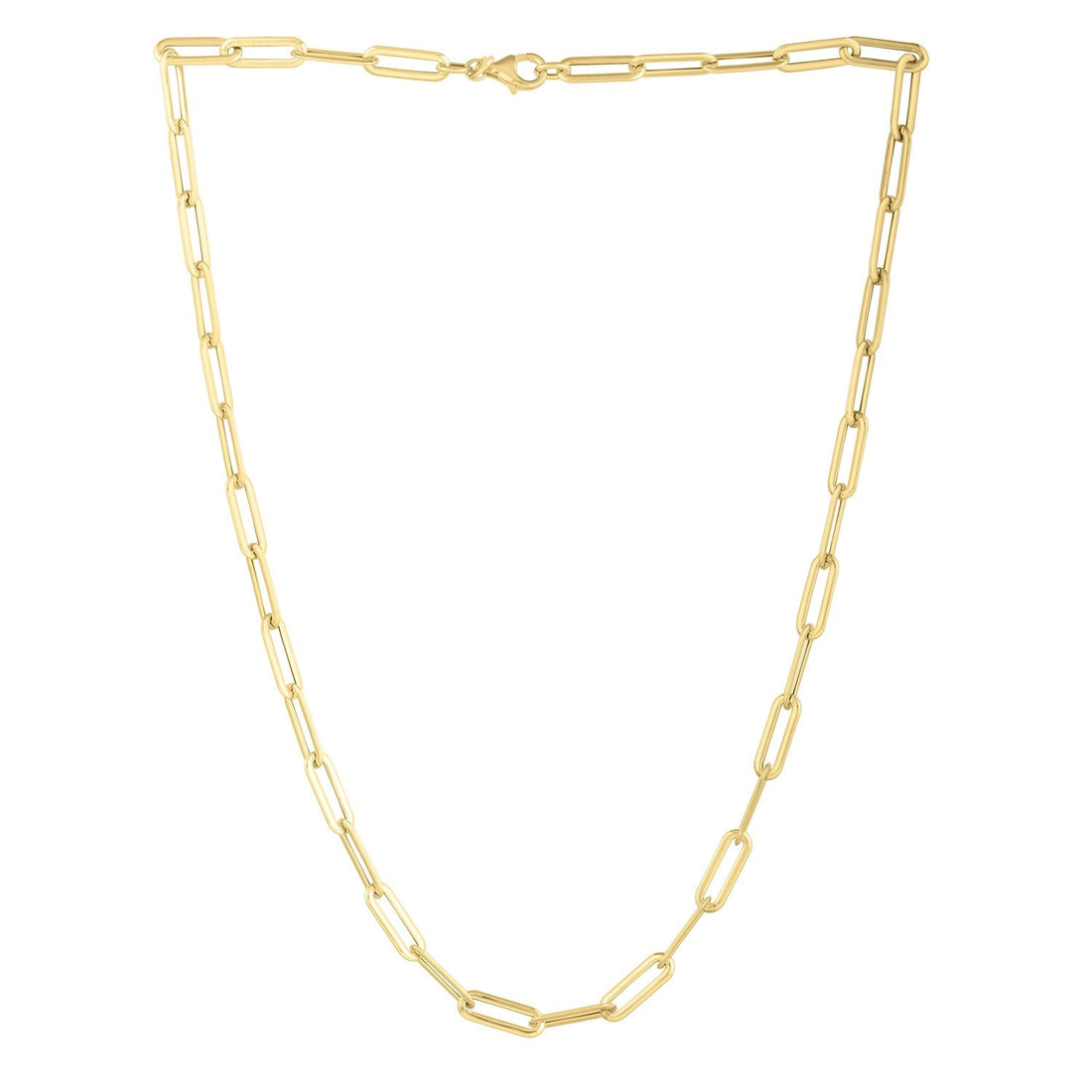 14k Yellow Gold Long Domed Paperclip Chain Necklace (4.80 mm) - Coolpeacock