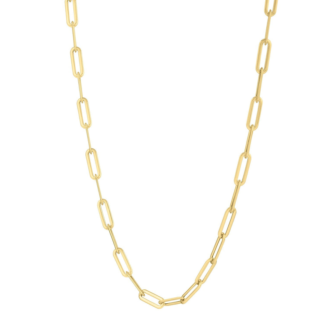 14k Yellow Gold Long Domed Paperclip Chain Necklace (4.80 mm) - Coolpeacock