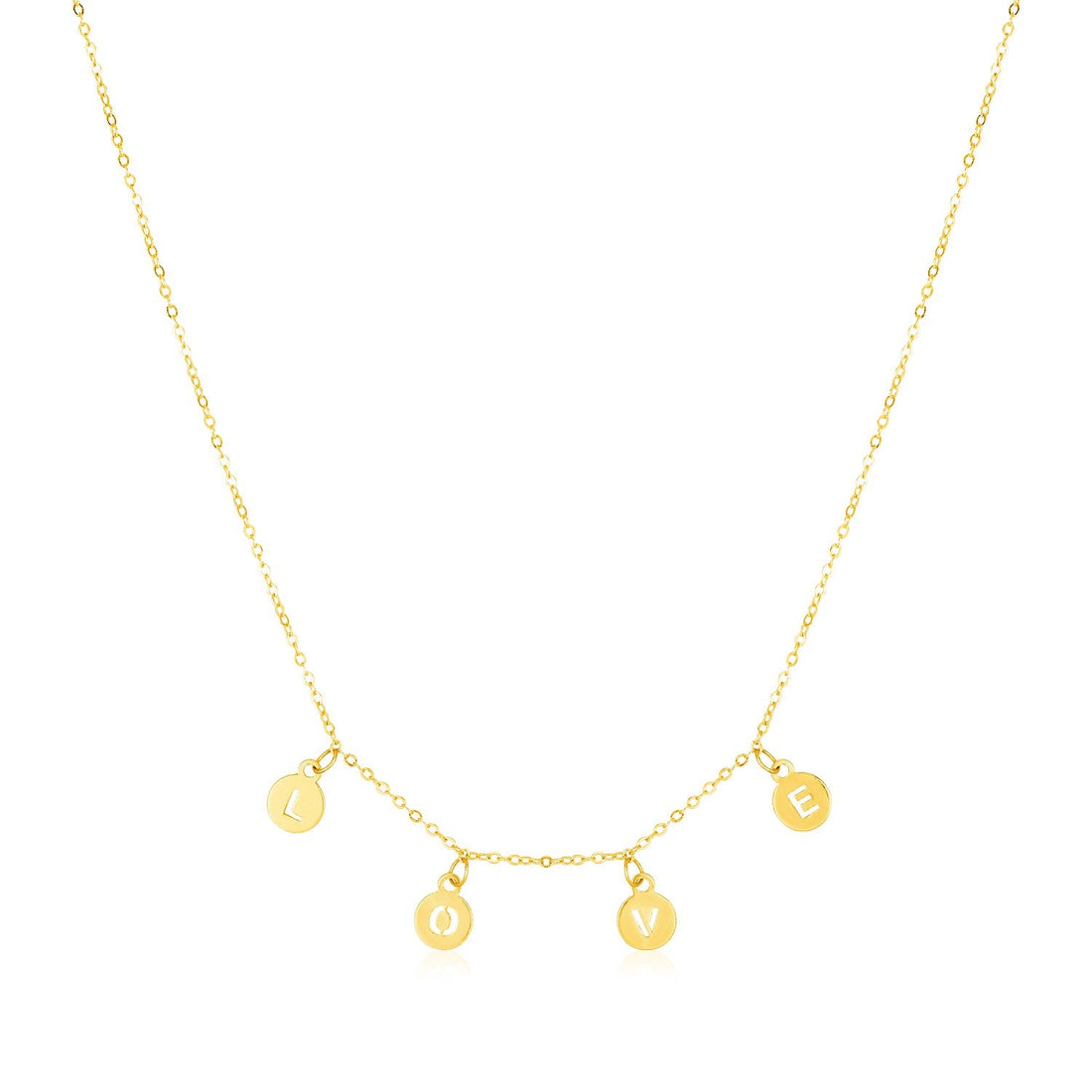 14k Yellow Gold Love Necklace with Circle Drops - Coolpeacock