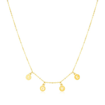 14k Yellow Gold Love Necklace with Circle Drops - Coolpeacock