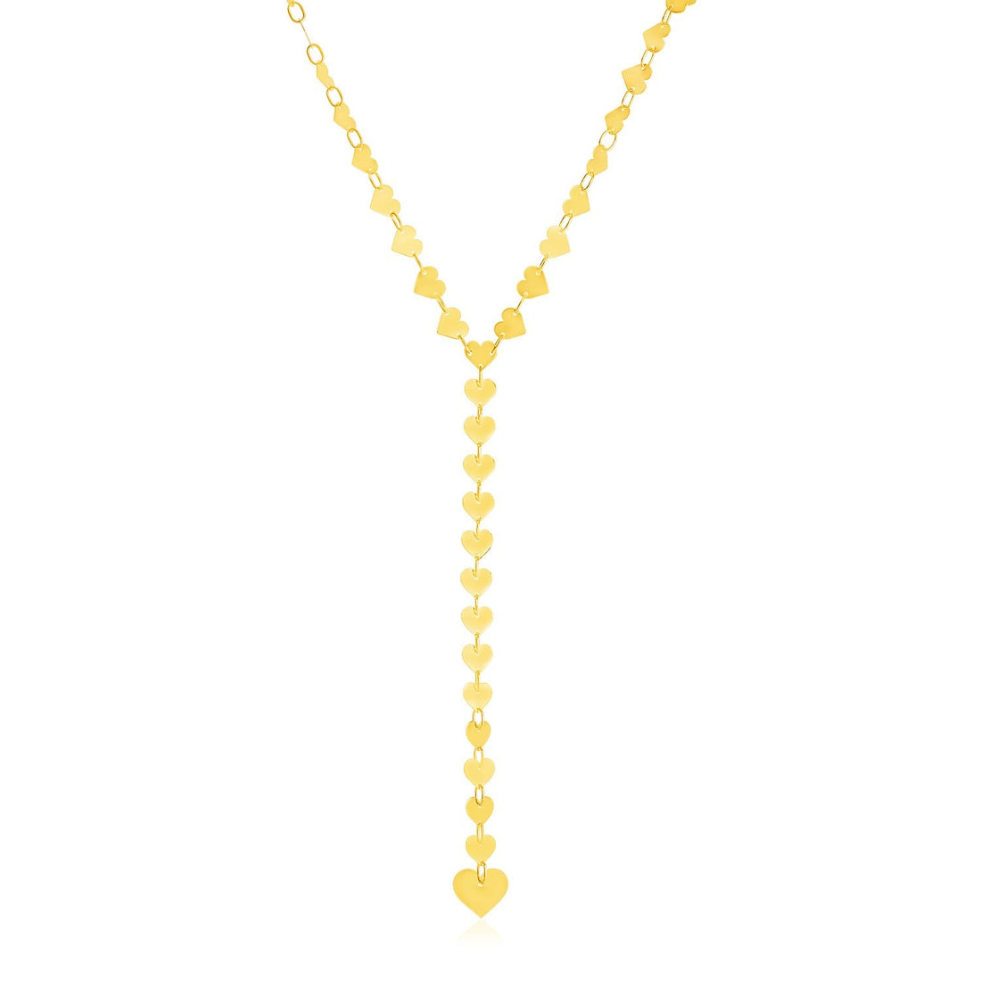 14k Yellow Gold Mirrored Heart Chain Lariat Necklace - Coolpeacock