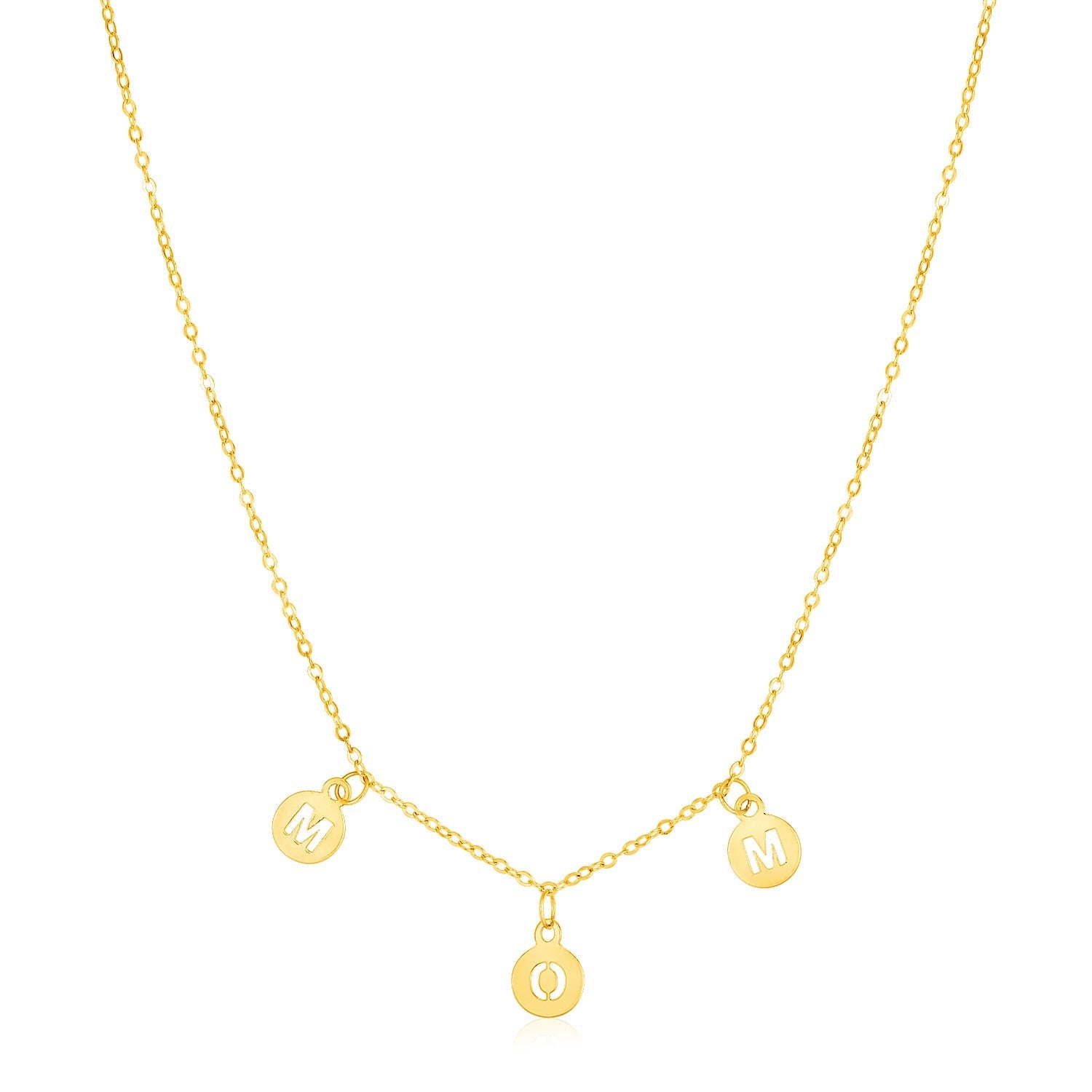 14k Yellow Gold Mom Necklace with Circle Drops - Coolpeacock