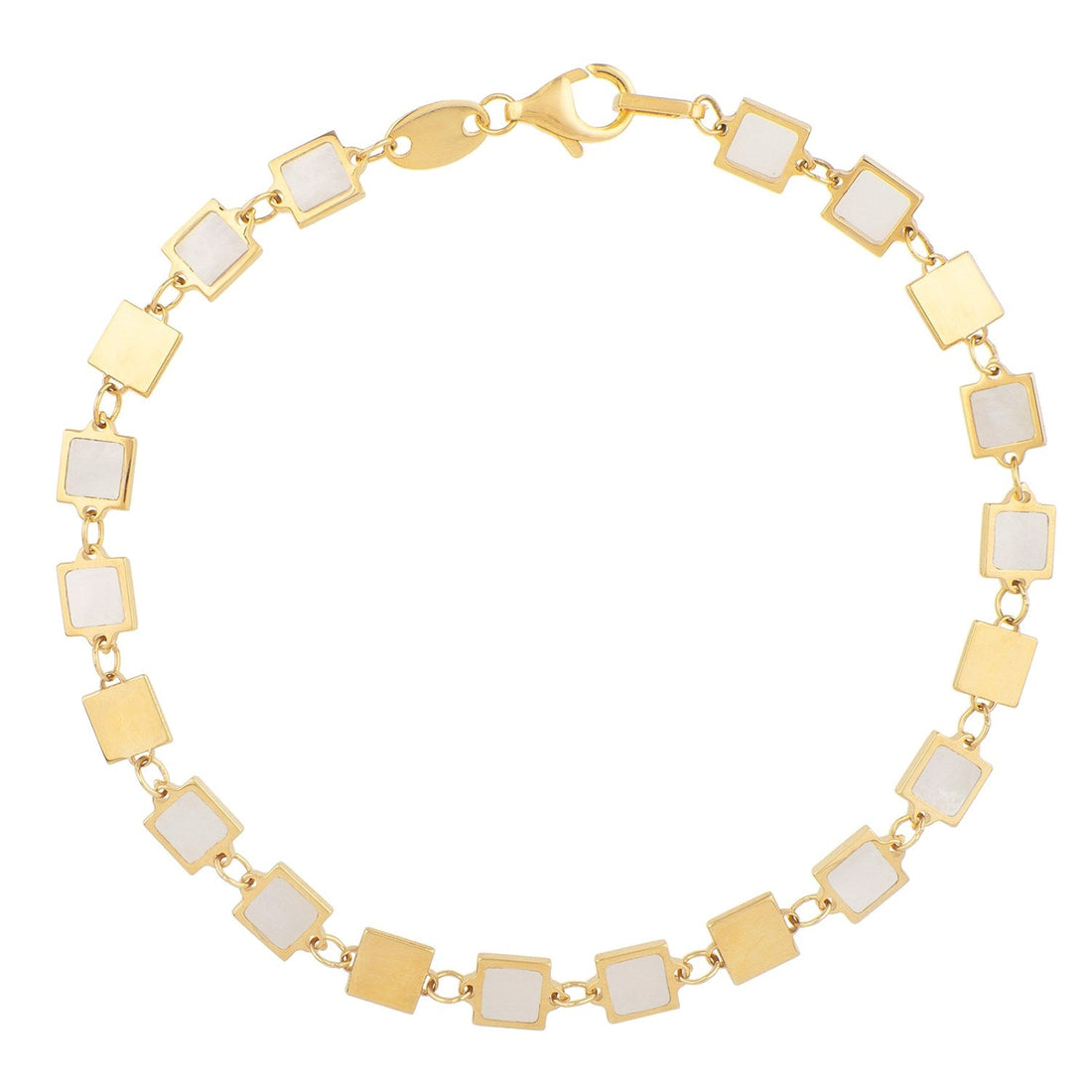 14k Yellow Gold MOP Geometric Mirror Gem Chain Bracelet (5.00 mm) - Coolpeacock