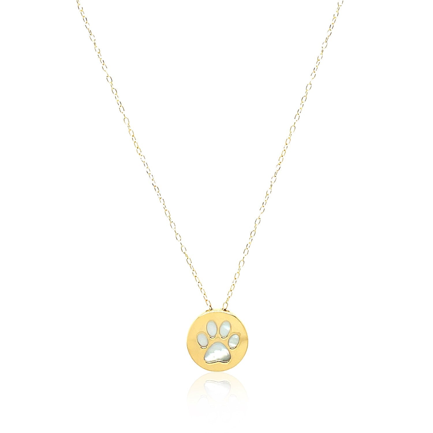 14k Yellow Gold Necklace with Dog Paw Print Symbol in Mother of Pearl - Coolpeacock