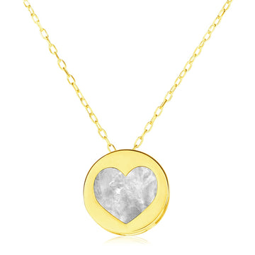 14k Yellow Gold Necklace with Heart in Mother of Pearl - Coolpeacock