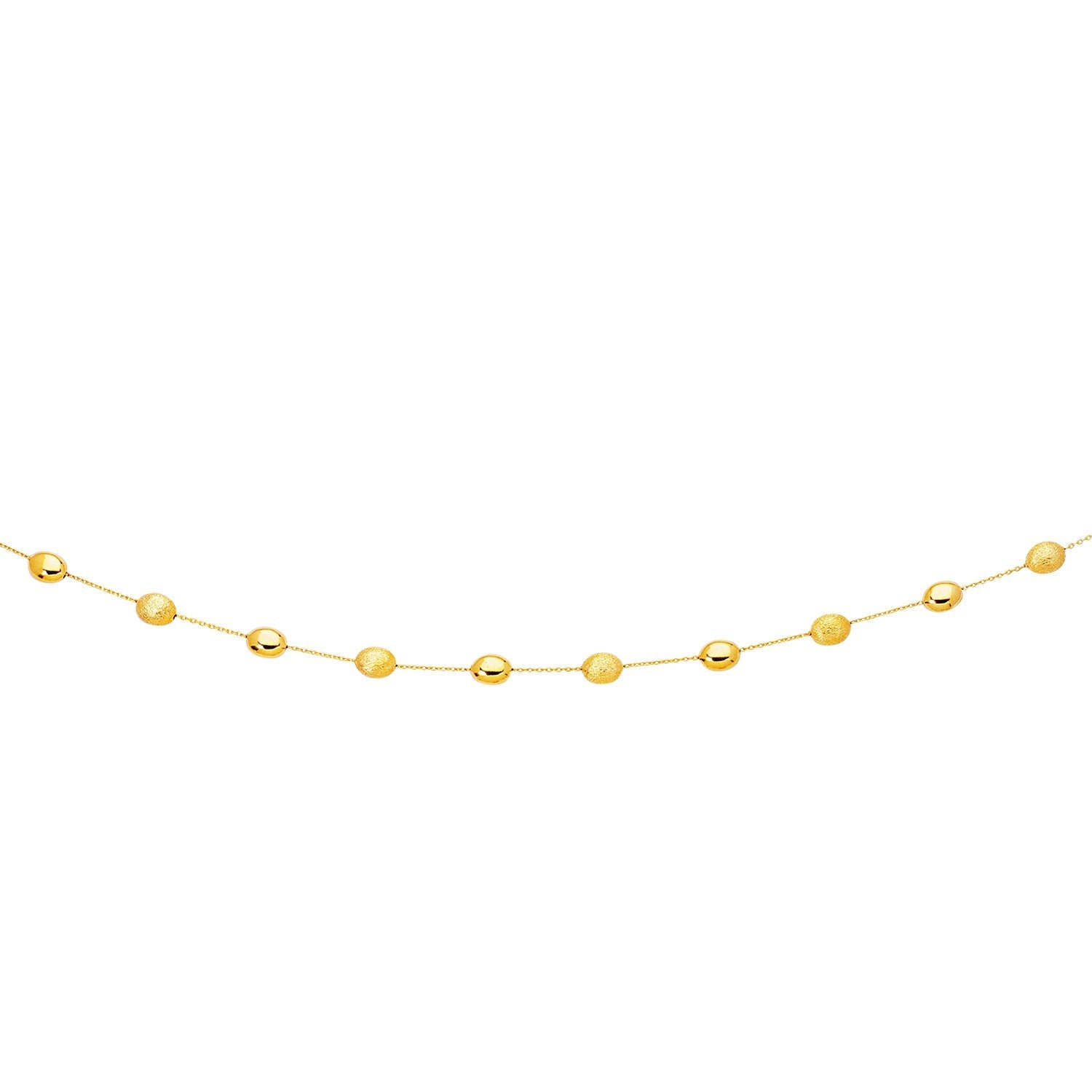 14k Yellow Gold Necklace with Polished and Textured Pebble Stations - Coolpeacock