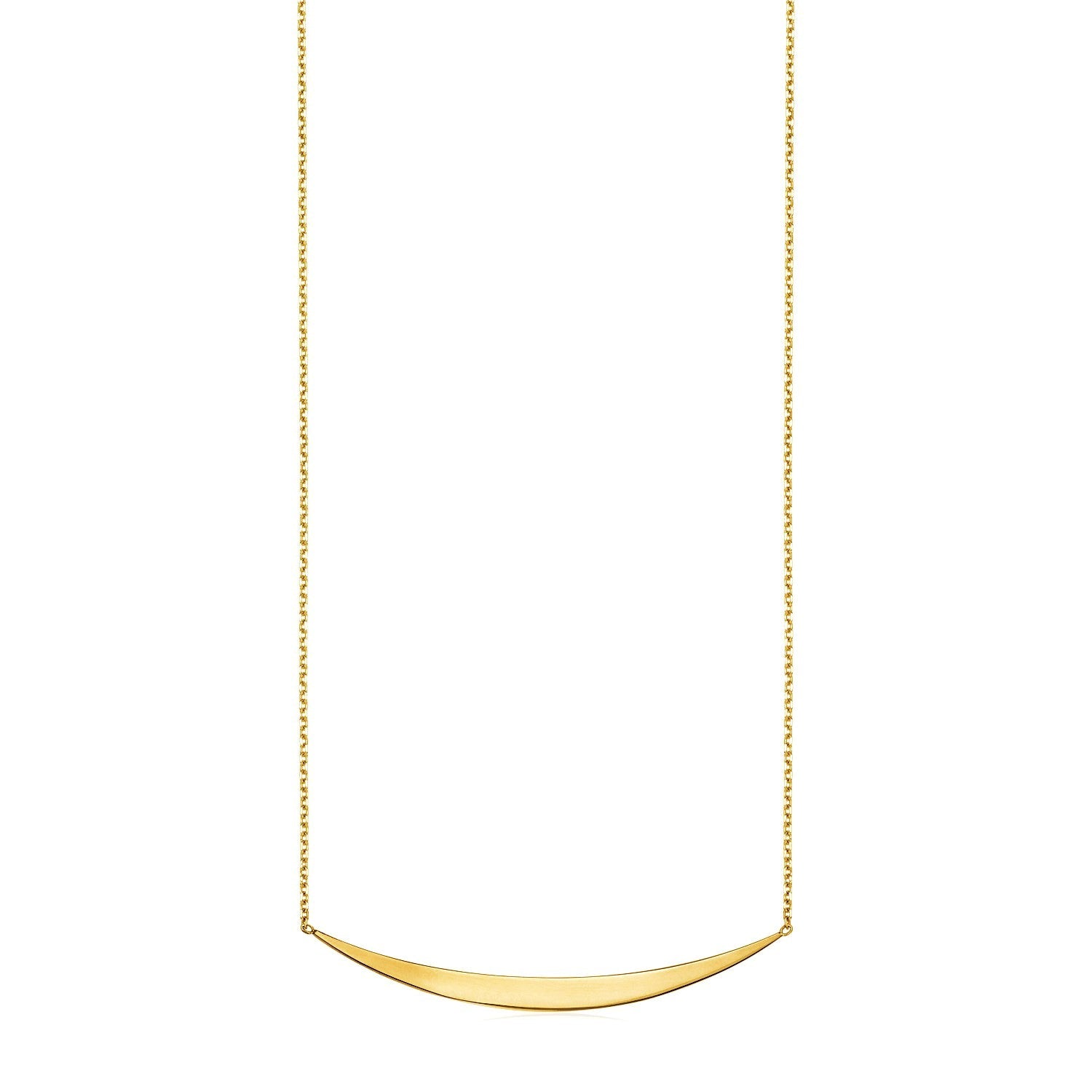 14k Yellow Gold Necklace with Polished Curved Bar Pendant - Coolpeacock