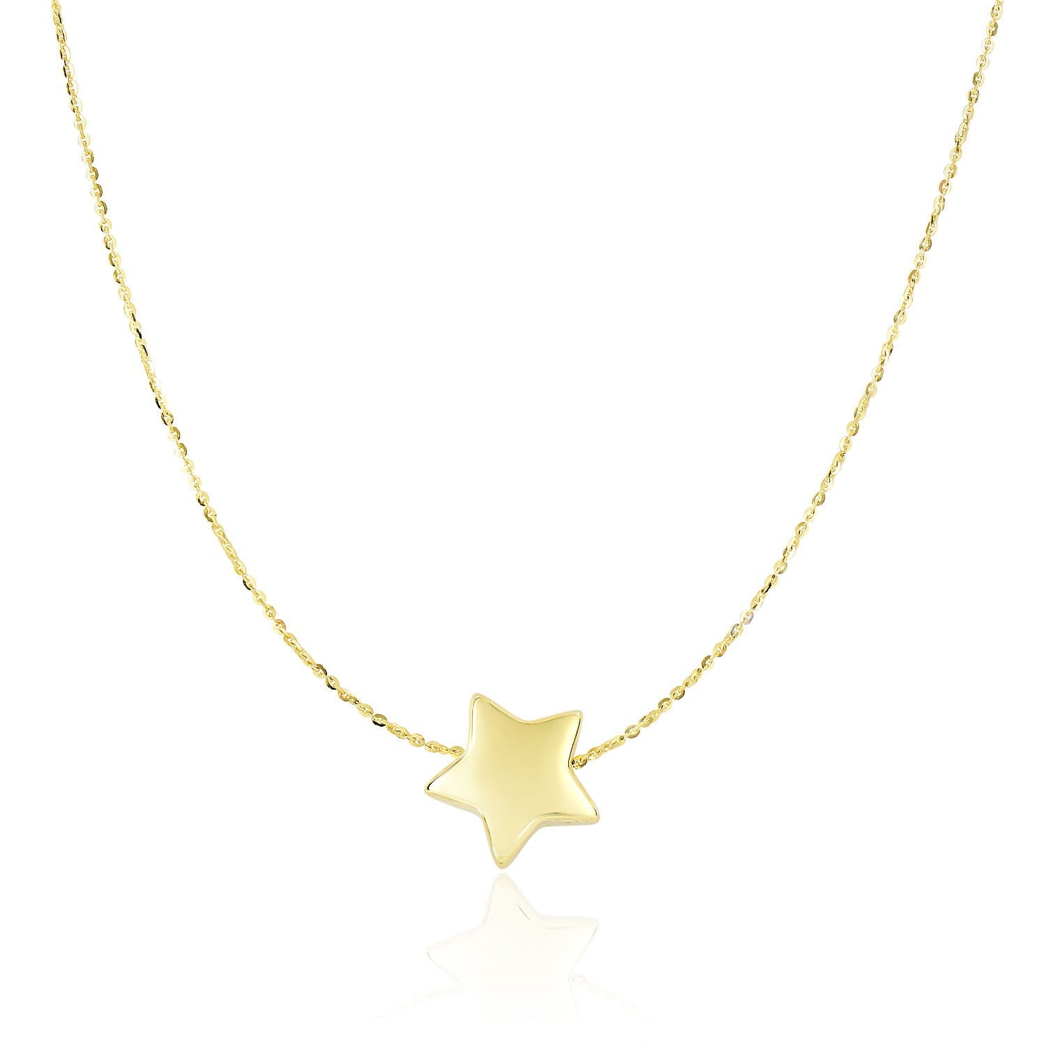 14k Yellow Gold Necklace with Shiny Puffed Sliding Star Charm - Coolpeacock