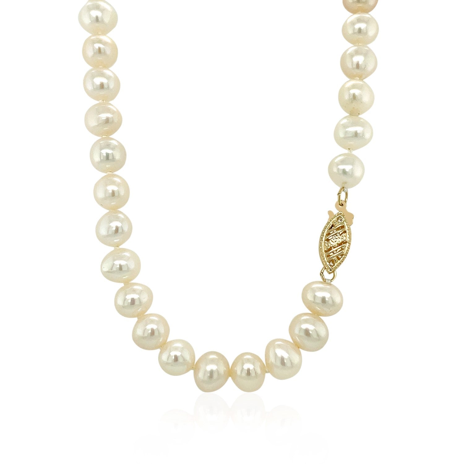 14k Yellow Gold Necklace with White Freshwater Cultured Pearls (6.0mm to 6.5mm) - Coolpeacock