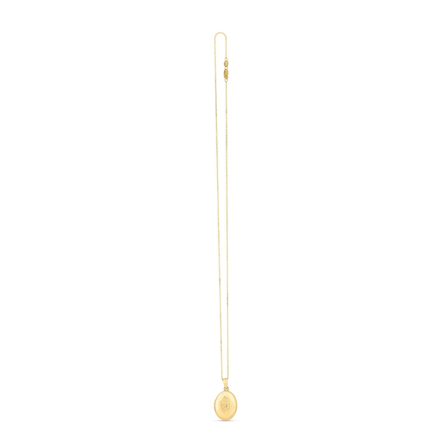 14k Yellow Gold Oval Etched Locket Necklace - Coolpeacock