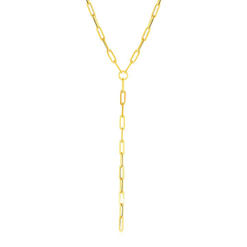 14k Yellow Gold Paperclip Chain Lariat Necklace - Coolpeacock