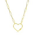 14k Yellow Gold Paperclip Chain Necklace with Heart Carabiner Clasp - Coolpeacock
