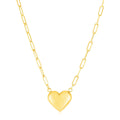 14k Yellow Gold Paperclip Chain Necklace with Puffed Heart - Coolpeacock