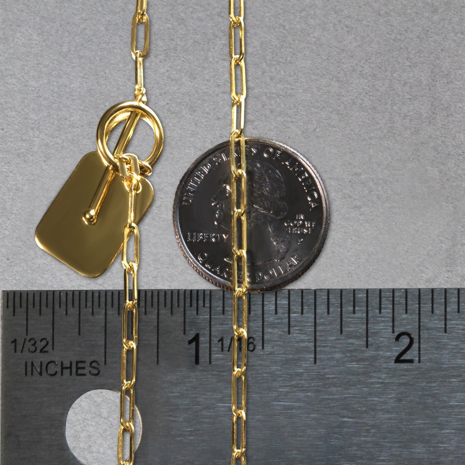 14k Yellow Gold Paperclip Chain Necklace with Rounded Rectangle Pendant - Coolpeacock