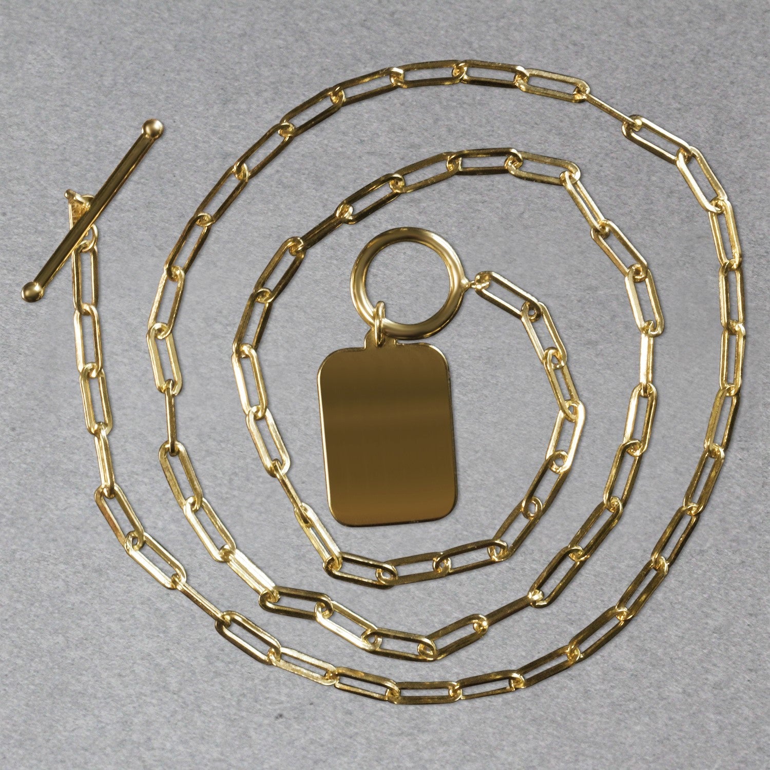 14k Yellow Gold Paperclip Chain Necklace with Rounded Rectangle Pendant - Coolpeacock