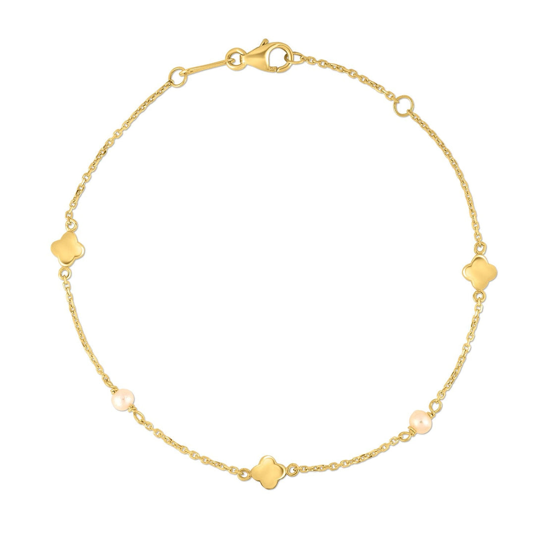 14k Yellow Gold Pearl Clover Bracelet - Coolpeacock