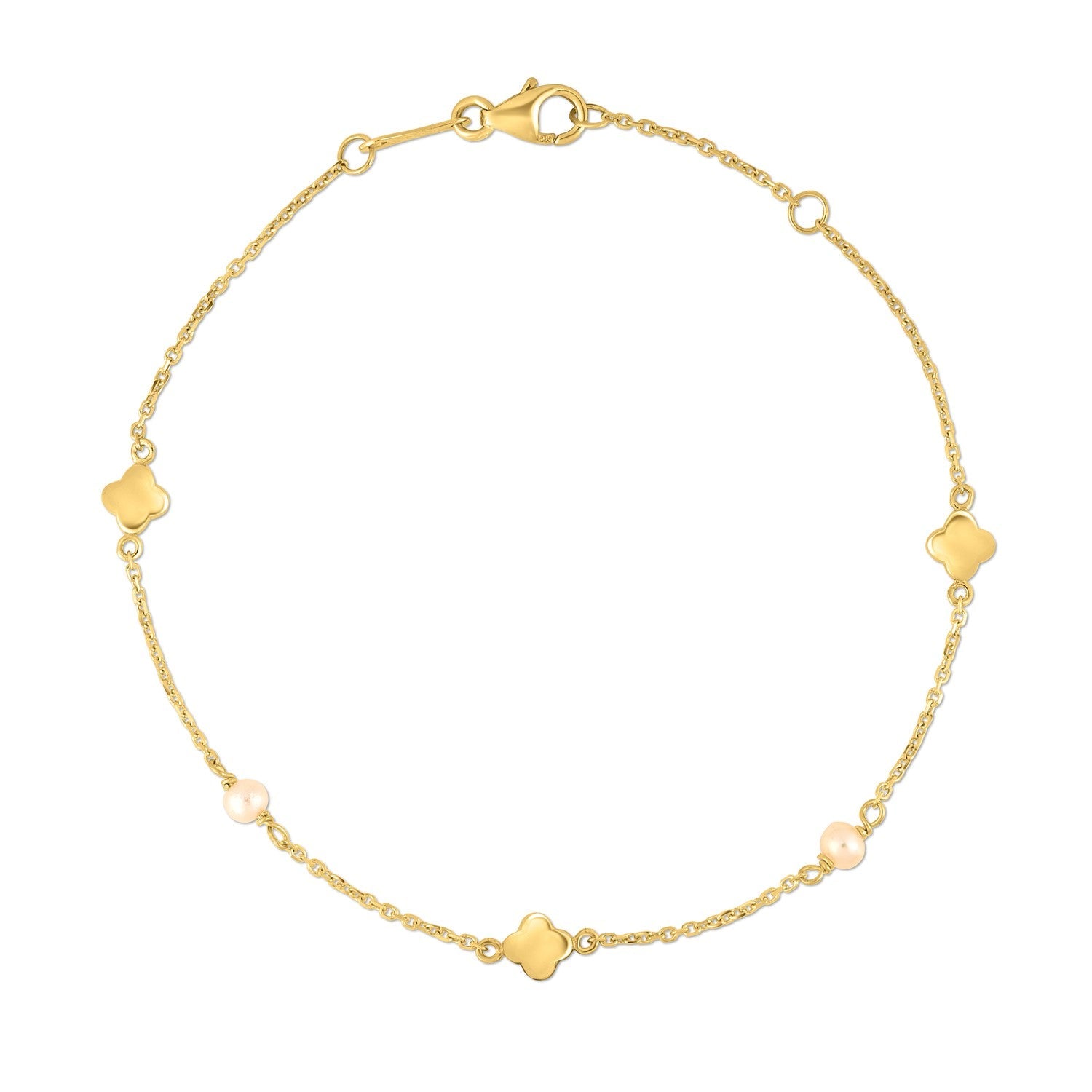 14k Yellow Gold Pearl Clover Bracelet - Coolpeacock