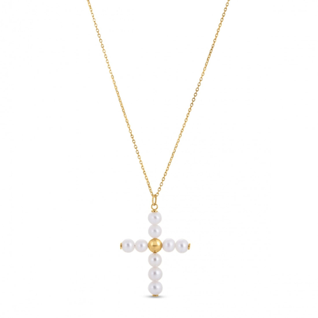 14k Yellow Gold Pearl Cross Pendant - Coolpeacock