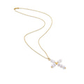 14k Yellow Gold Pearl Cross Pendant - Coolpeacock