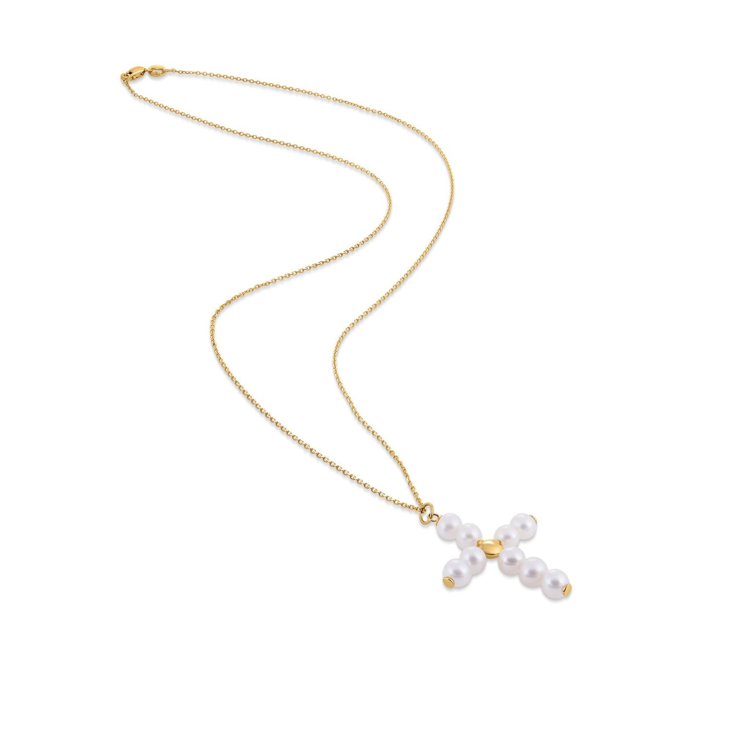 14k Yellow Gold Pearl Cross Pendant - Coolpeacock