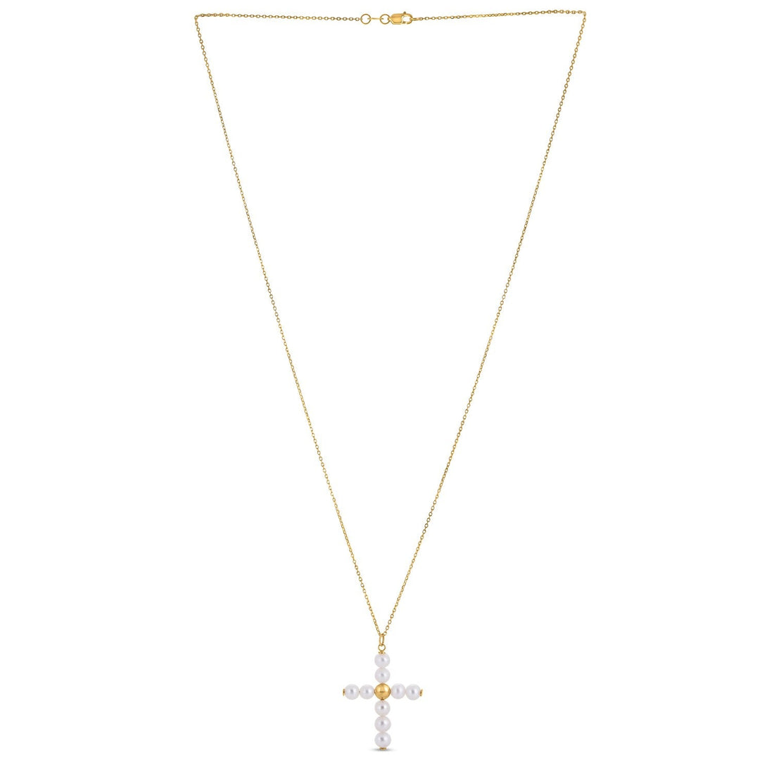 14k Yellow Gold Pearl Cross Pendant - Coolpeacock