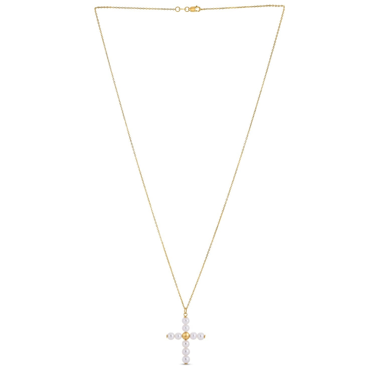 14k Yellow Gold Pearl Cross Pendant - Coolpeacock