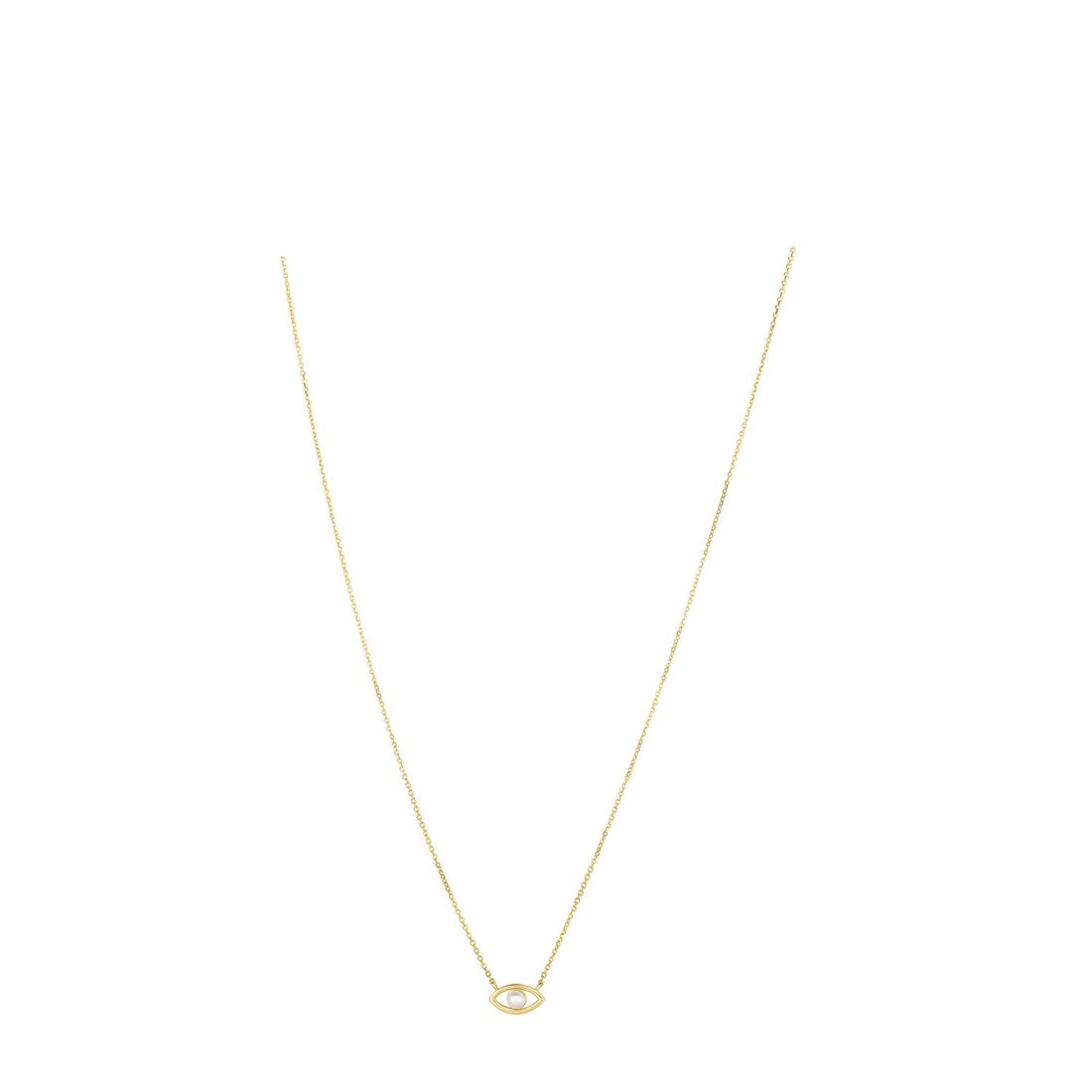 14k Yellow Gold Pearl Evil Eye Necklace - Coolpeacock