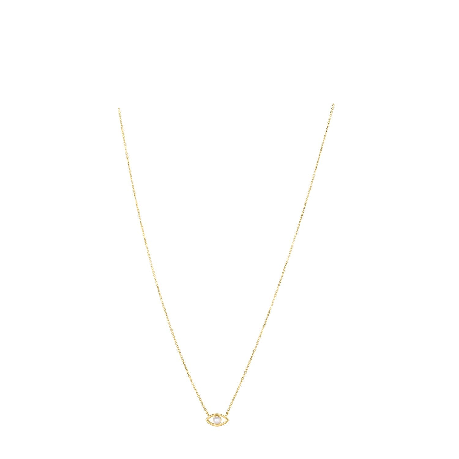 14k Yellow Gold Pearl Evil Eye Necklace - Coolpeacock