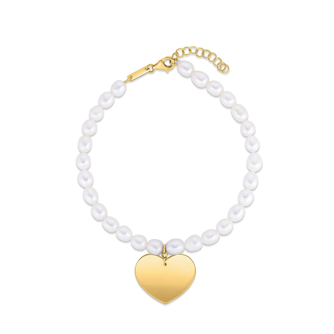 14k Yellow Gold Pearl Heart Charm Bracelet - Coolpeacock