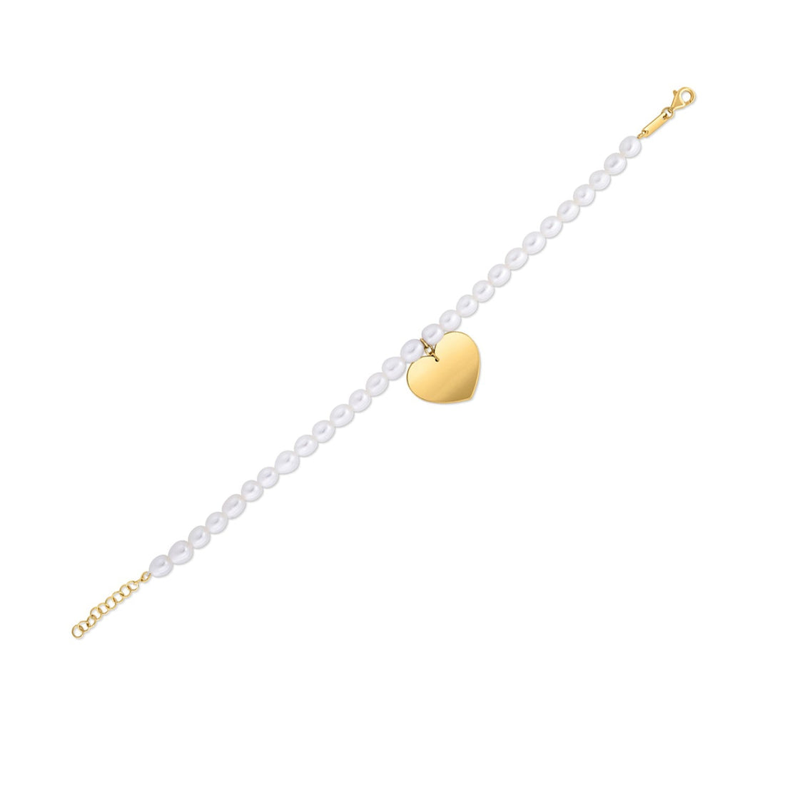 14k Yellow Gold Pearl Heart Charm Bracelet - Coolpeacock