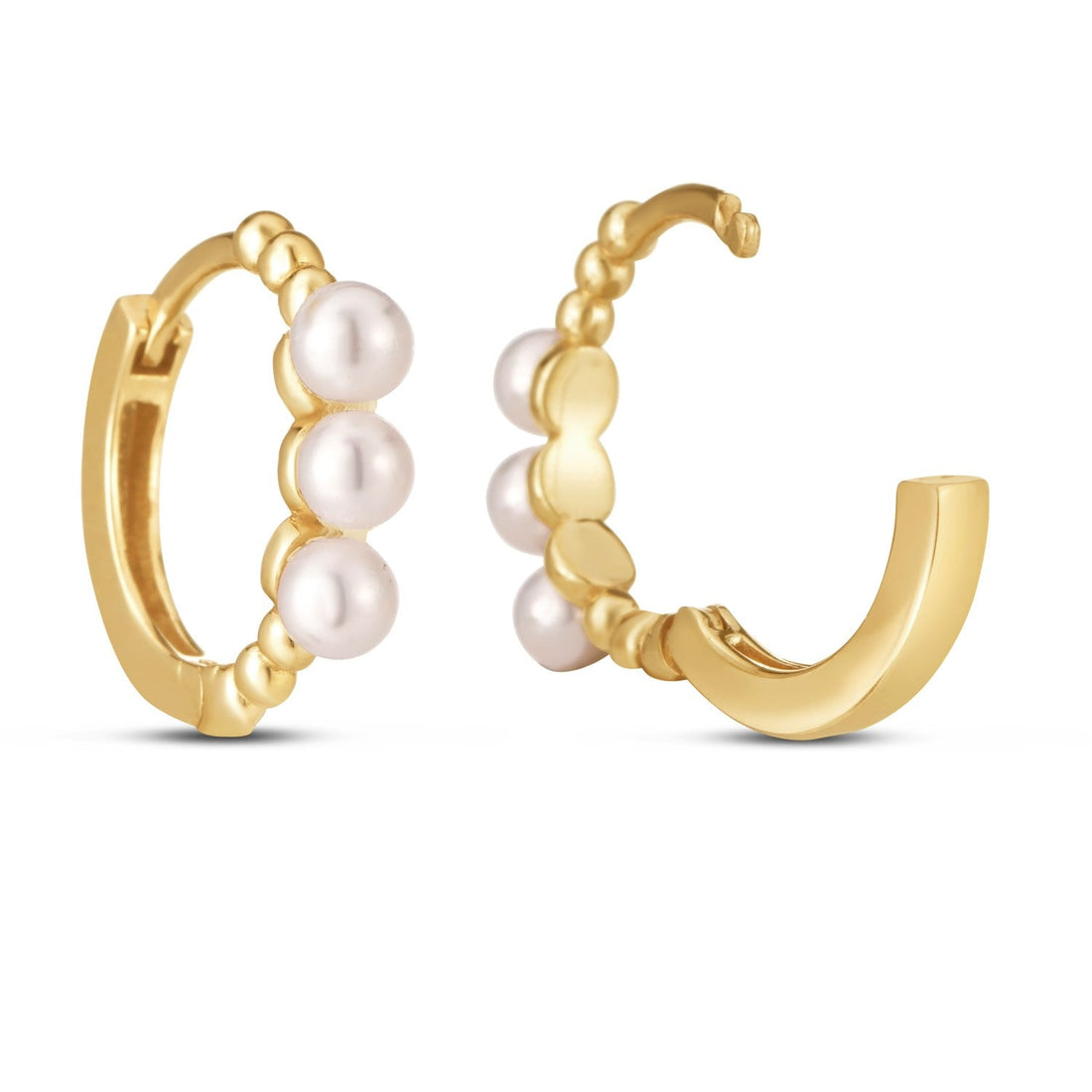 14k Yellow Gold Pearl Huggie Earrings - Coolpeacock