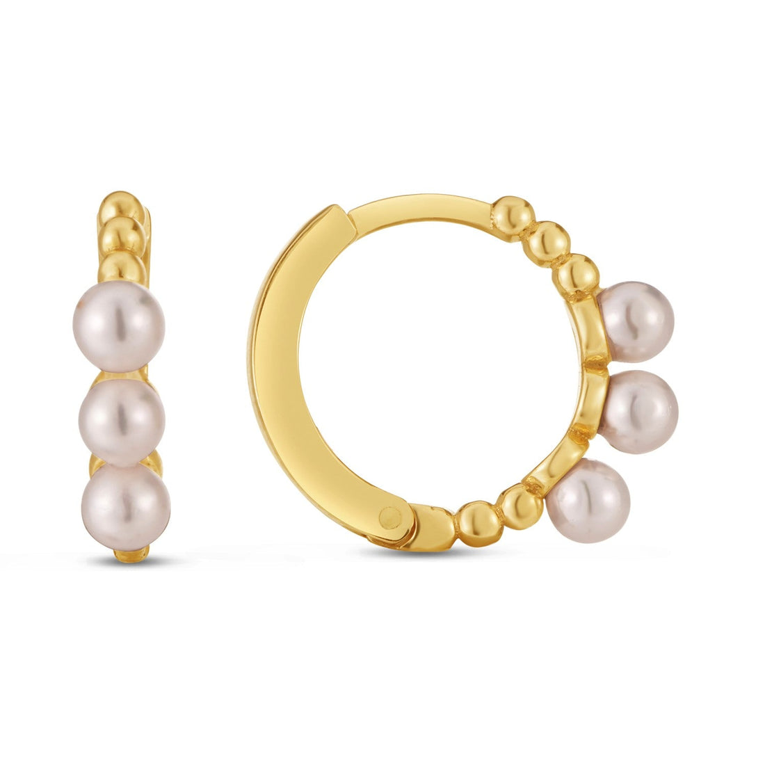 14k Yellow Gold Pearl Huggie Earrings - Coolpeacock