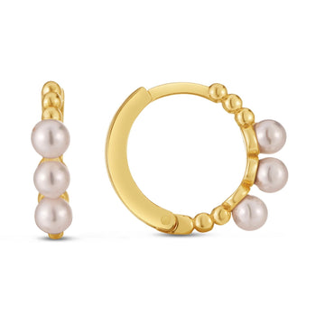 14k Yellow Gold Pearl Huggie Earrings - Coolpeacock