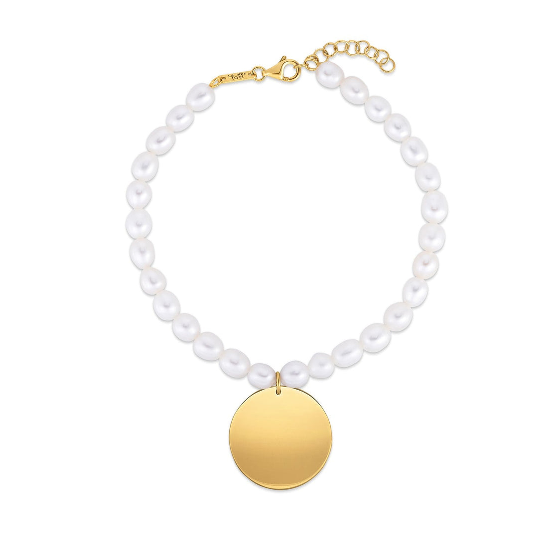 14k Yellow Gold Pearl Tag Charm Bracelet - Coolpeacock