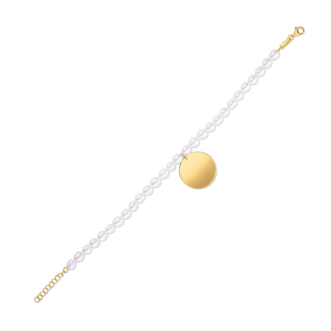 14k Yellow Gold Pearl Tag Charm Bracelet - Coolpeacock