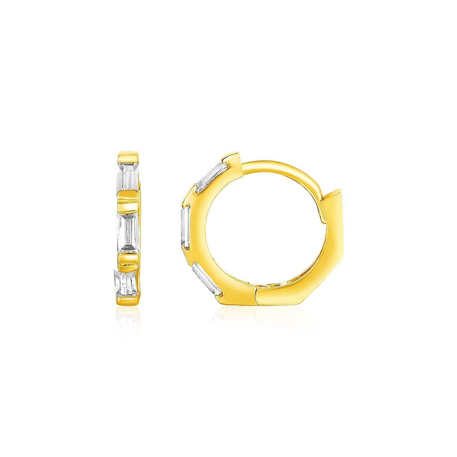 14k Yellow Gold Petite Octagonal Hoop Earrings with Cubic Zirconias - Coolpeacock