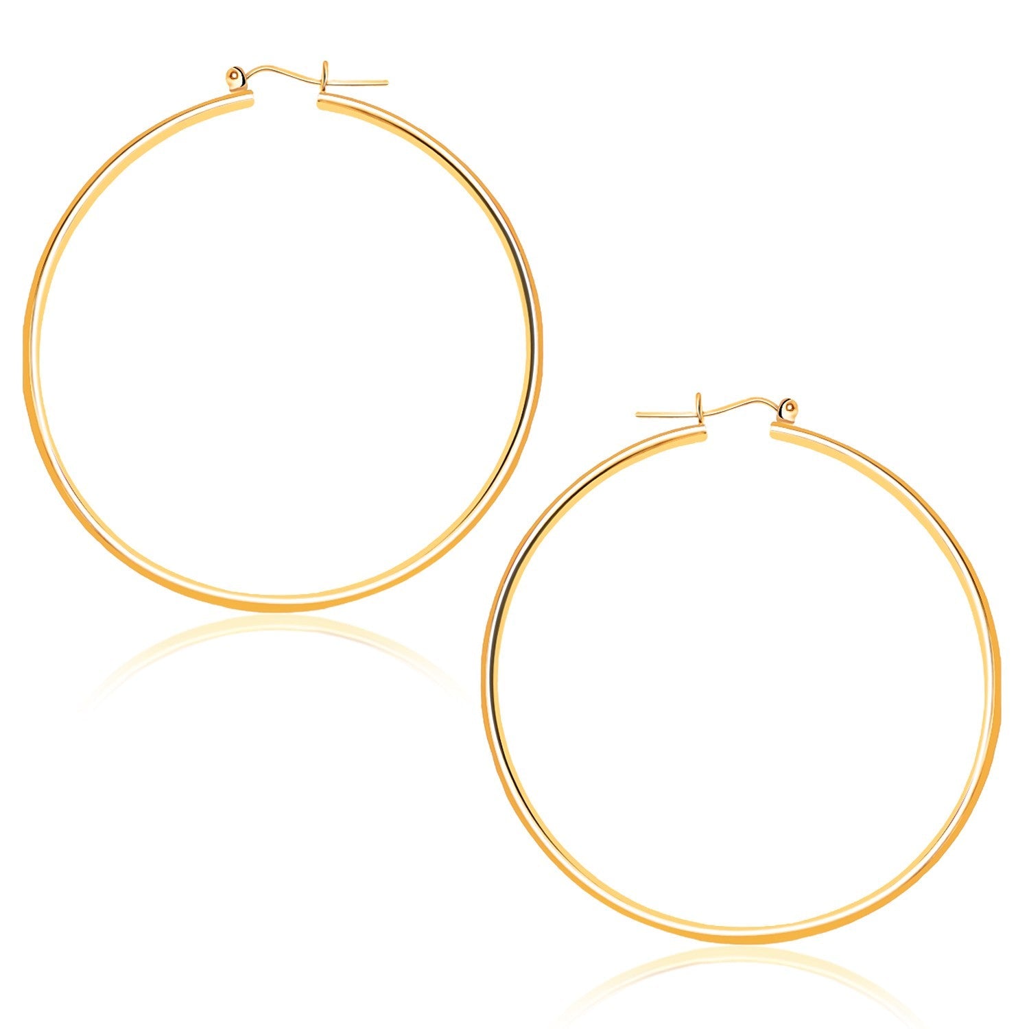 14k Yellow Gold Polished Hoop Earrings (1.5x45mm) - Coolpeacock
