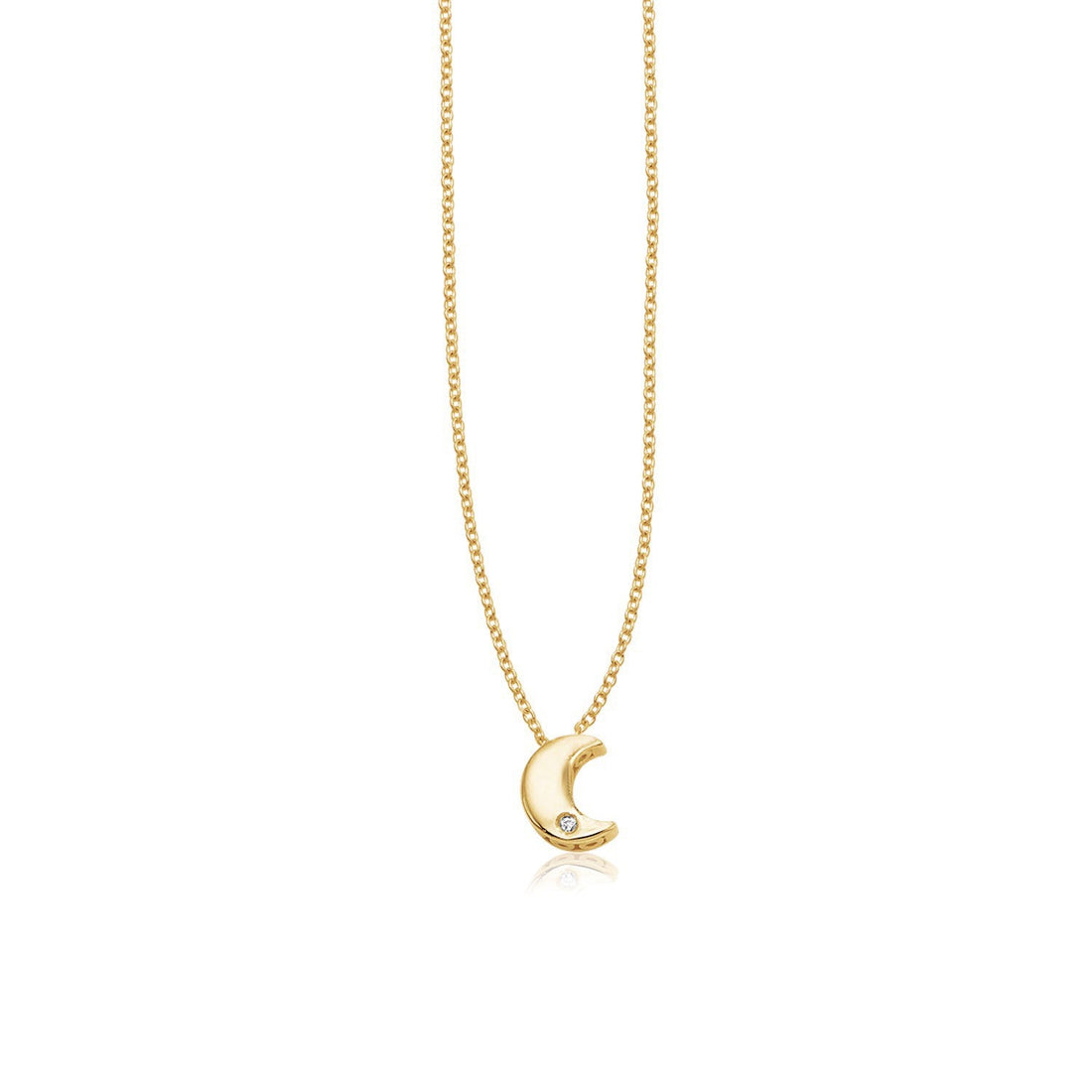 14k Yellow Gold Polished Moon Necklace with Diamond - Coolpeacock