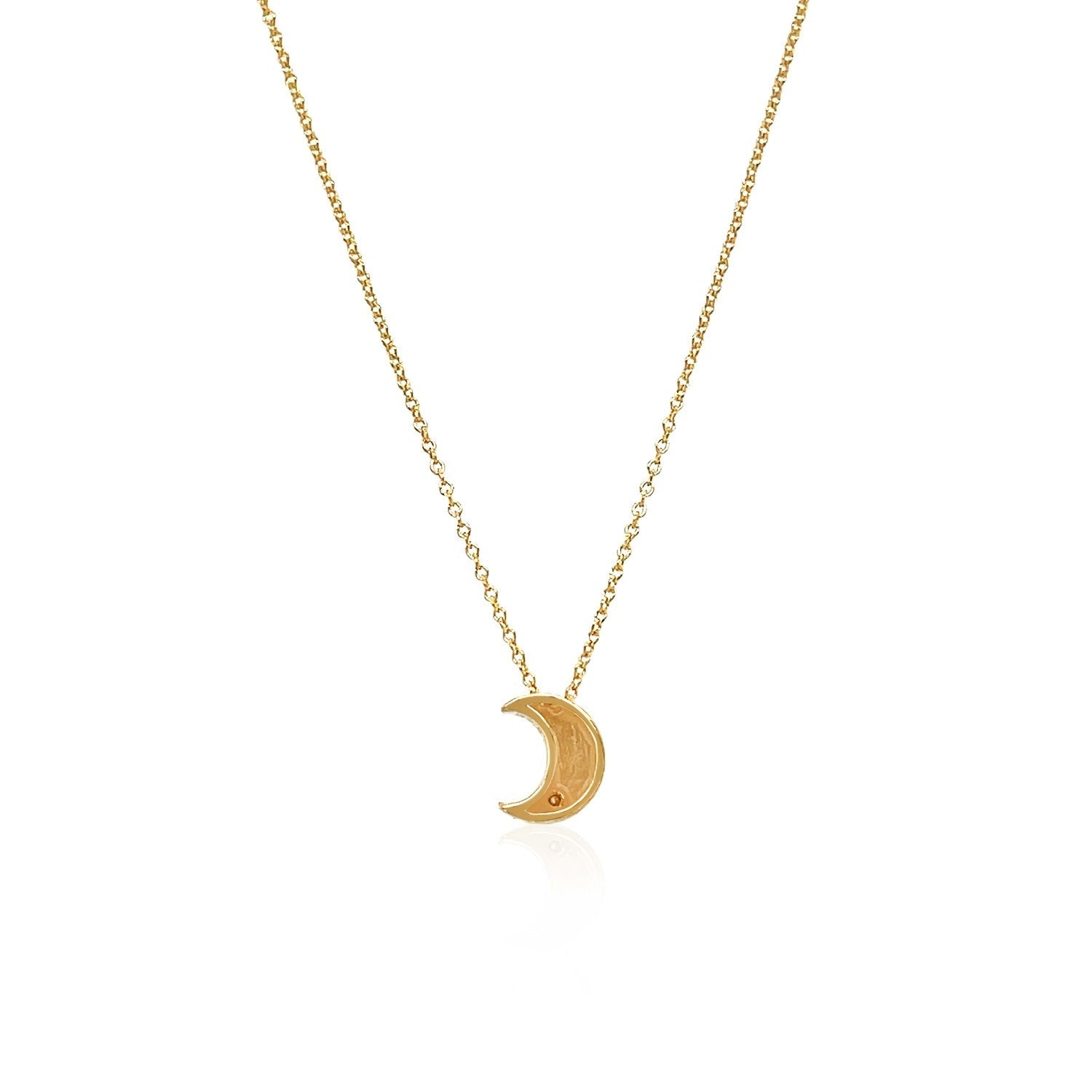 14k Yellow Gold Polished Moon Necklace with Diamond - Coolpeacock